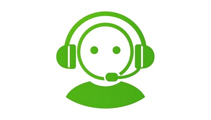 Simple green icon of a person wearing a headset