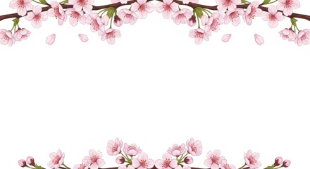 Obraz premium Cherry blossom branches frame on white background