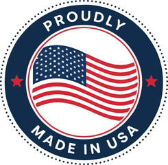 Proudly Made in USA badge with American flag inside