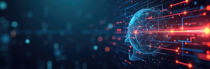 Digital representation of a human head with glowing network connections.