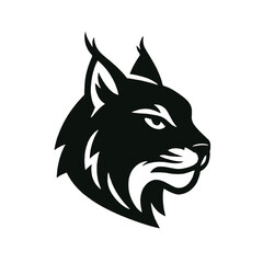 Black and white profile view of a lynx head, stylized graphic design.