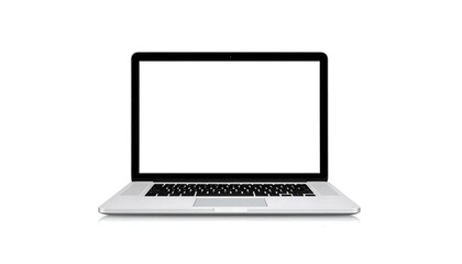 Fototapeta premium Sleek silver laptop with blank screen, isolated on white