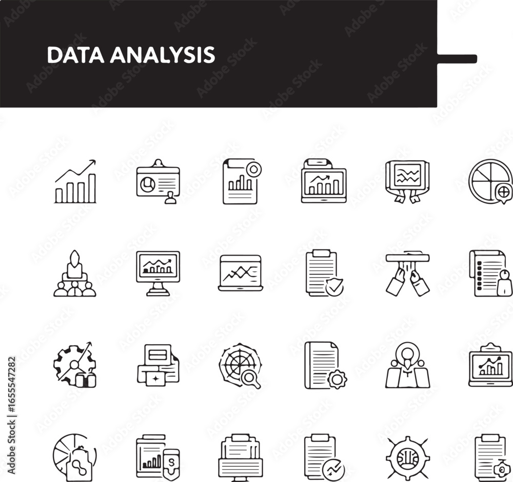 Poster visualizing data insights a collection of icons representing data analysis business intelligence and