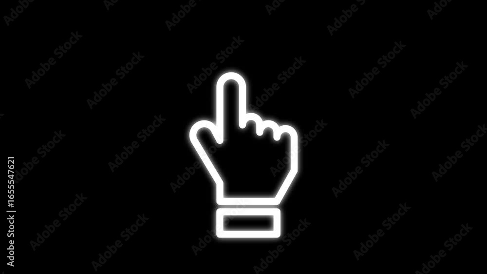 Aufkleber looping video of hand cursor pointing up with white flash on black background