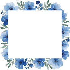 Blue floral frame isolated on transparent background