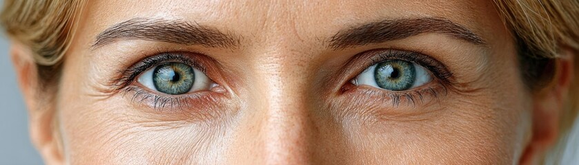 Obraz premium Swollen eyelids with bags and fatigue concept. Close-up of captivating blue eyes showcasing emotion and expression.