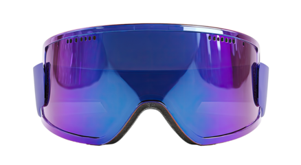 Full-face ski goggles, vibrant purple/blue lenses