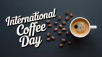 International Coffee Day celebration with coffee beans and cup