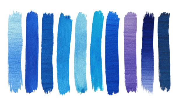 Horizontal array of painted, vertical, vibrant shades of blue