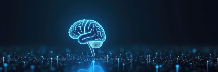 Digital representation of a human brain on a network background.