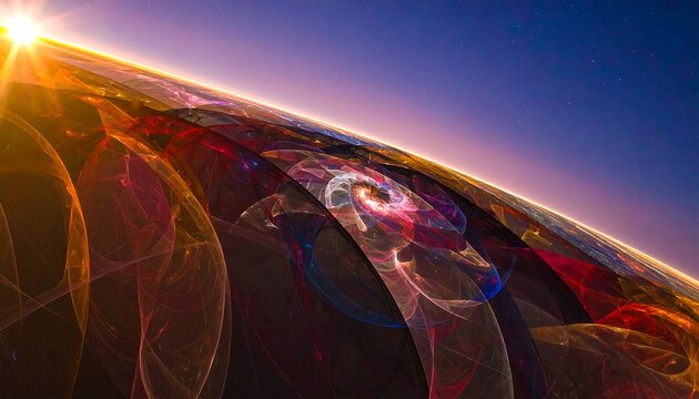 Colorful abstract sunrise over a planet