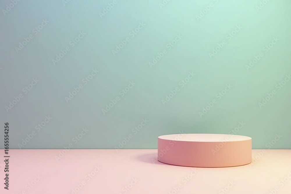Poster pastel-colored platform display against a gradient background.