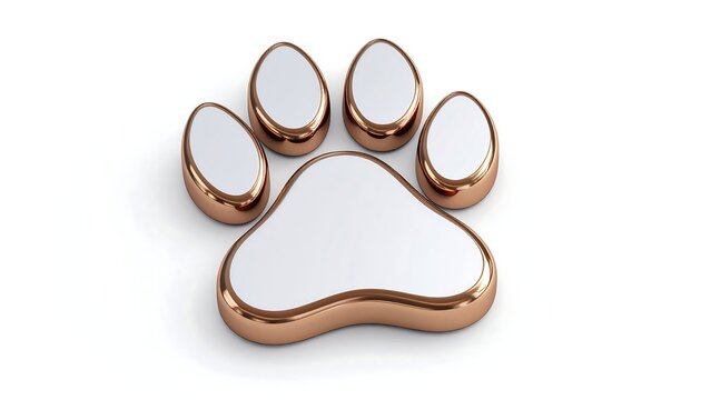Rose gold-rimmed white paw print on white background
