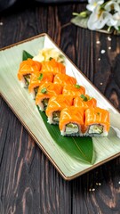 Salmon sushi rolls on a plate