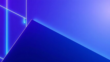Futuristic composition of glowing geometric shapes in blue and purple gradients.