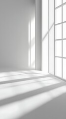 Fototapeta premium Minimalist White Room Interior with Window Light and Shadows, Architectural Space Background