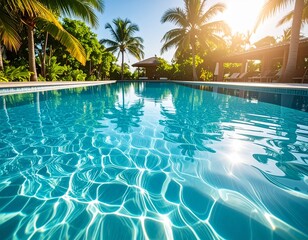 Obraz premium Sparkling Pool in a Tropical Paradise A Summer Vacation Destination