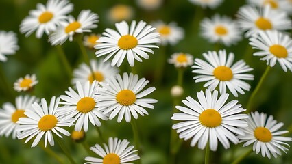 Obraz premium Softly focused white daisies bathed in natural daylight, creating a serene floral scene.