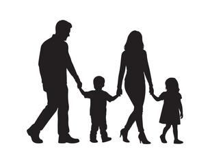 A family where mom and dad are holding their little one's hand

