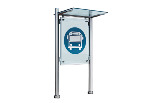 Modern bus stop shelter, glass canopy
