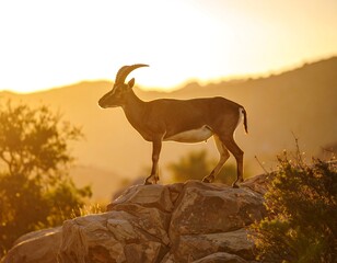 Mountain Goat Sunset Silhouette.