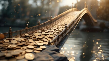 Golden bridge over water