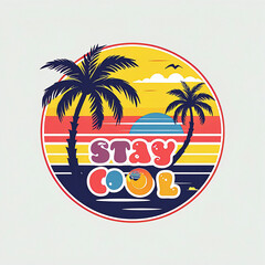 Retro Tropical Sunset Palm Trees Graphic Design for Trendy Summer T-Shirts