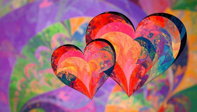 Abstract hearts on colorful background