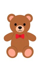 Obraz premium Simple illustration of a brown teddy bear wearing a red bow tie, sitting against a white background