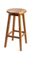 Simple, light-brown wooden stool with a round seat and four sturdy legs