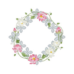 Lotus flower and diamond wreath isolated on transparent background