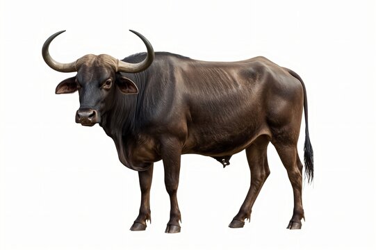 African buffalo portrait, isolated, white background, zoo