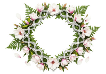 White magnolia and fern wreath with sparkle isolated on transparent background
