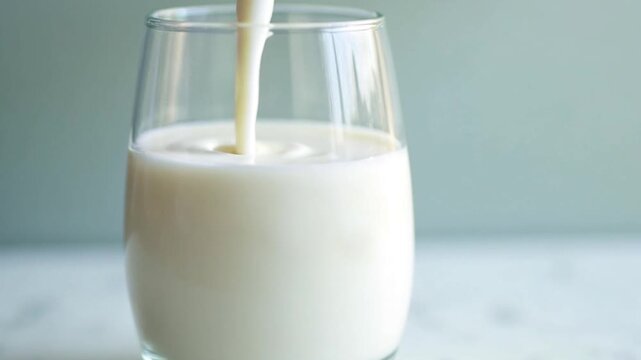 Pouring condensed milk into a glass footage. Fresh milk and a glass video. 