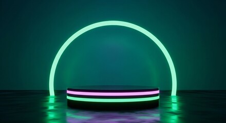 Modern neon stage for product launch or event presentation