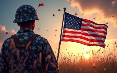 Thank you Veterans. Honoring all who served. Happy Veterans day. American flag on the back. Poster, wallpaper, background. High quality