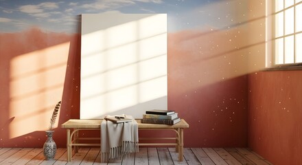 Minimalist Room - Desk, Chair, Window, Sunlight, Cozy Workspace, Home Office, Natural Light, Productive Environment, Simple Design
