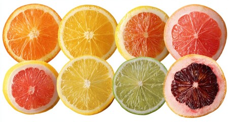Obraz premium Citrus slices in a row, various colors