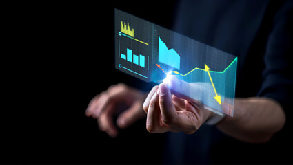 Business Technology: A Person's Hands Interacting with a Glowing Digital Graph.