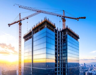 Skyscraper under construction at sunset