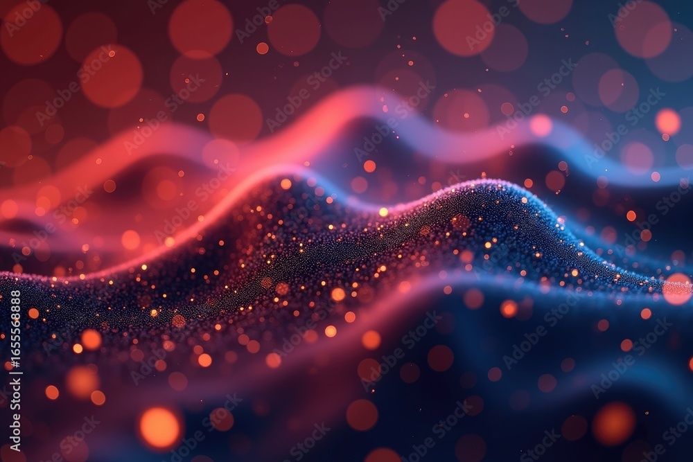 Aufkleber abstract digital graphic design with vibrant colors and particle effects.