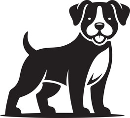 Black silhouette of a sitting dog on a light background with copy space