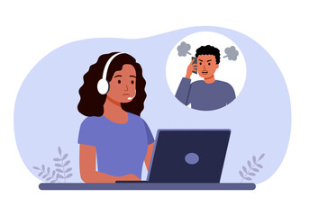 Customer service with angry customer caller illustration. Customer complaint.
