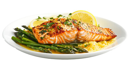 Salmon fillet with asparagus vegetable side
