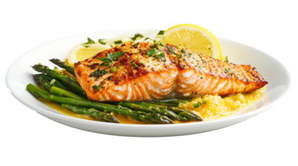 Salmon fillet with asparagus vegetable side
