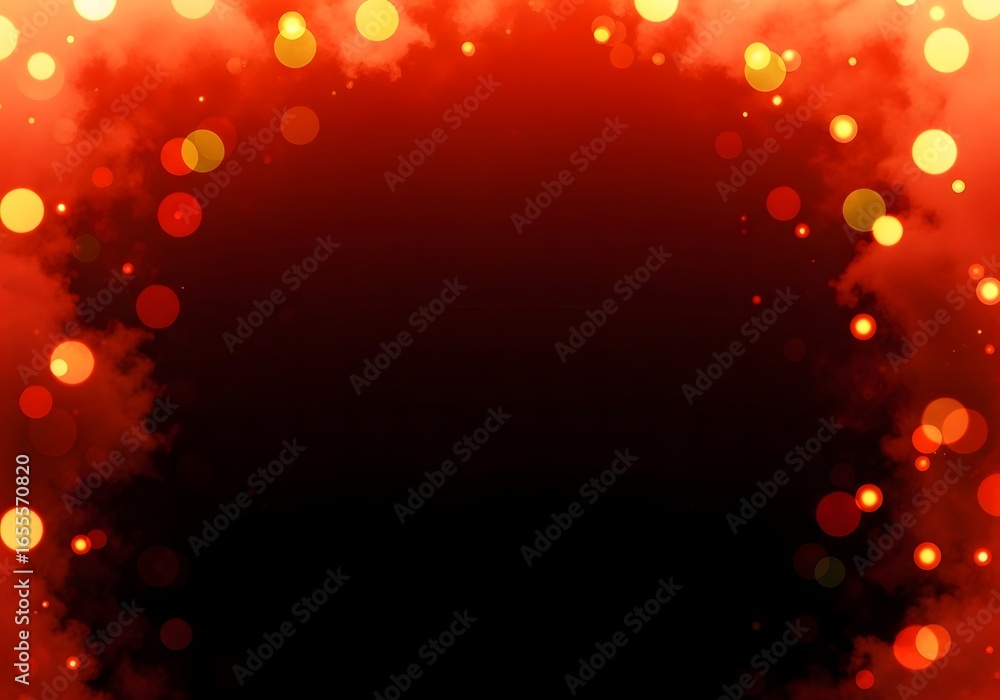 Poster warm festive red and gold bokeh lights creating a circular frame with a dark center
