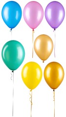 Six colorful balloons arranged on a white background