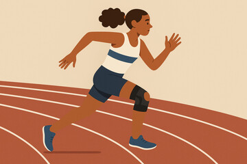 Obraz premium Flat animated track athlete wearing knee brace vector illustration