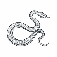 Obraz premium Elongated snake vintage engraving sketch illustration with detailed retro line art of a long slithering reptile, perfect for wildlife themes, herpetology studies, vintage animal prints, 