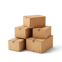A stack of five cardboard boxes with a transparent background